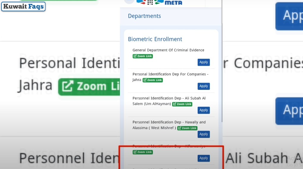 Steps to book Meta Kuwait Biometric Appointment